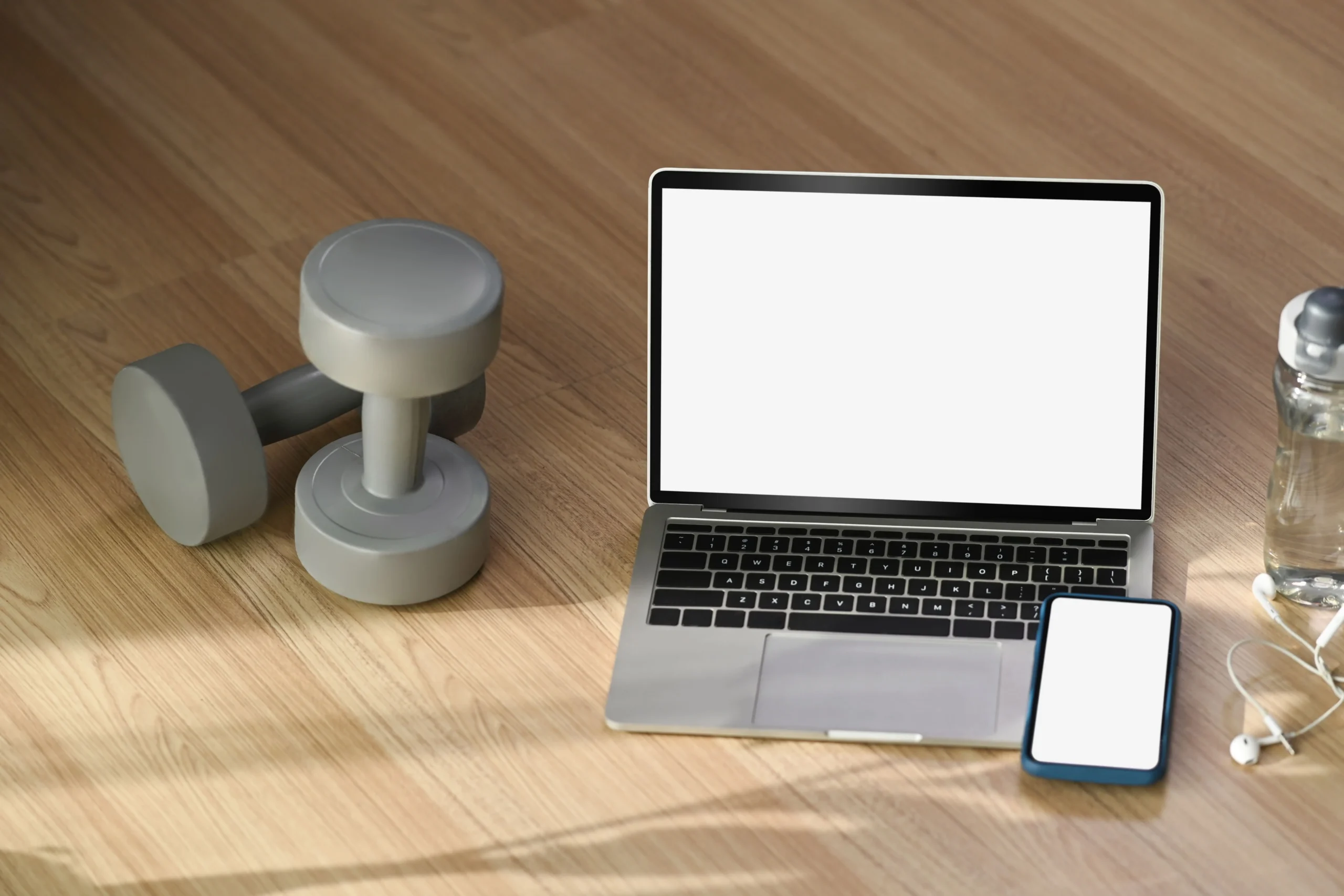 Woman joining an online fitness class from home